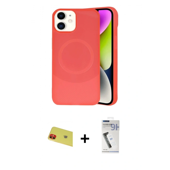MARSİLYAN™- iPhone 11 Kılıf Ufuk Serisi - Şeffaf Uv Polymer Nano Ekran Koruyucu + Rainbow Kamera Lens Koruma Cam - KI