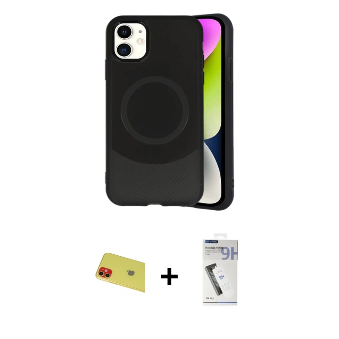 MARSİLYAN™- iPhone 11 Kılıf Ufuk Serisi - Şeffaf Uv Polymer Nano Ekran Koruyucu + Rainbow Kamera Lens Koruma Cam - KI