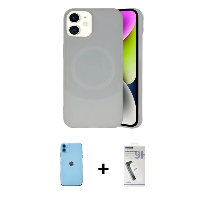 MARSİLYAN™- iPhone 11 Kılıf Ufuk Serisi - Şeffaf Uv Polymer Nano Ekran Koruyucu + Neon Fosforlu Kamera Lens - MI