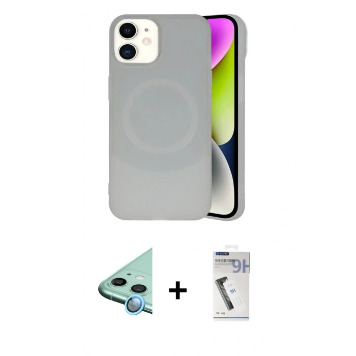 MARSİLYAN™- iPhone 11 Kılıf Ufuk Serisi - Şeffaf Uv Polymer Nano Ekran Koruyucu + Raze Metal Kamera Lens - MI