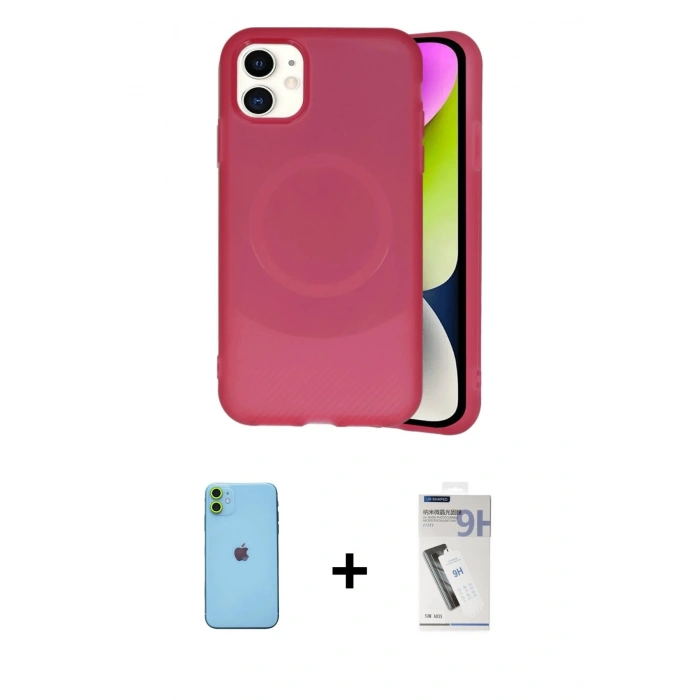 MARSİLYAN™- iPhone 11 Kılıf Ufuk Serisi - Şeffaf Uv Polymer Nano Ekran Koruyucu + Neon Fosforlu Kamera Lens - YL