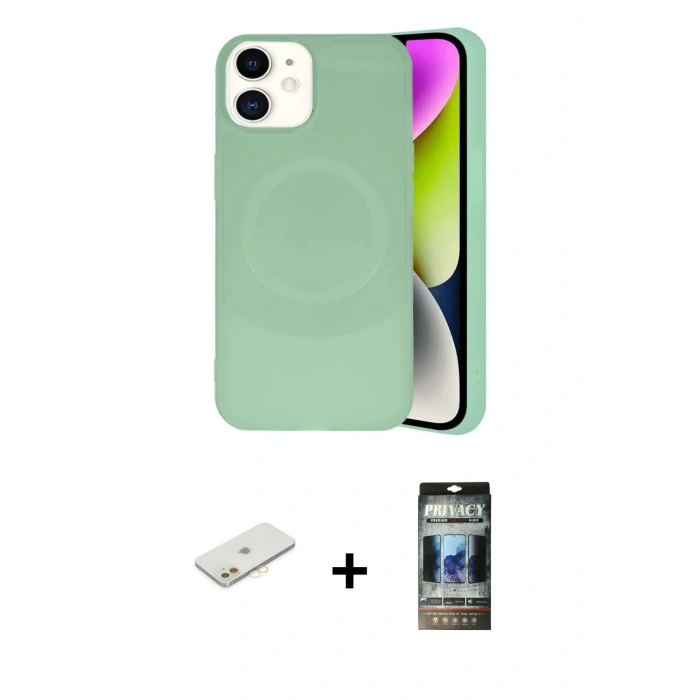 MARSİLYAN™- iPhone 11 Kılıf Ufuk Serisi - Siyah 34D Hayalet Izgaralı Cam + Renkli Kamera Lens Koruma Cam - TU