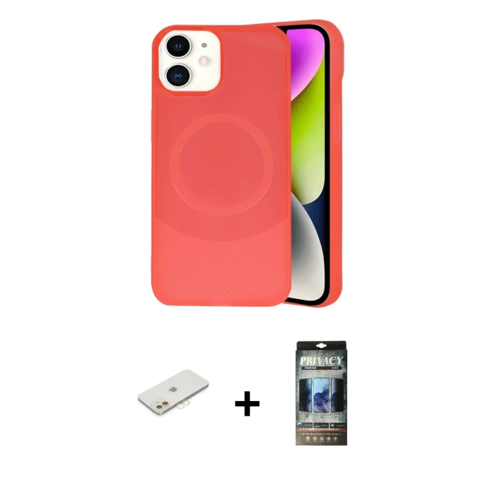 MARSİLYAN™- iPhone 11 Kılıf Ufuk Serisi - Siyah 34D Hayalet Izgaralı Cam + Renkli Kamera Lens Koruma Cam - TU