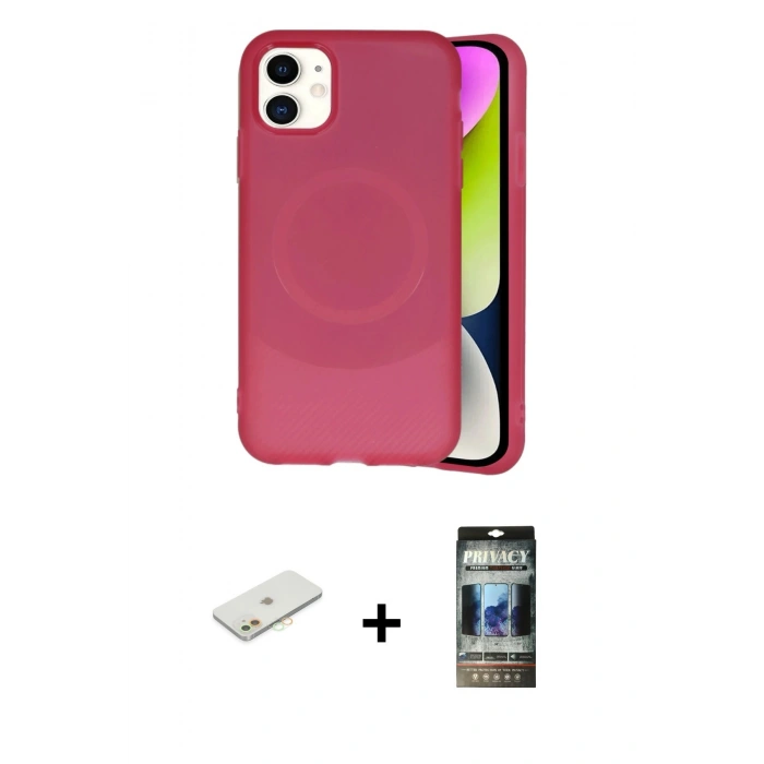 MARSİLYAN™- iPhone 11 Kılıf Ufuk Serisi - Siyah 34D Hayalet Izgaralı Cam + Renkli Kamera Lens Koruma Cam - TU