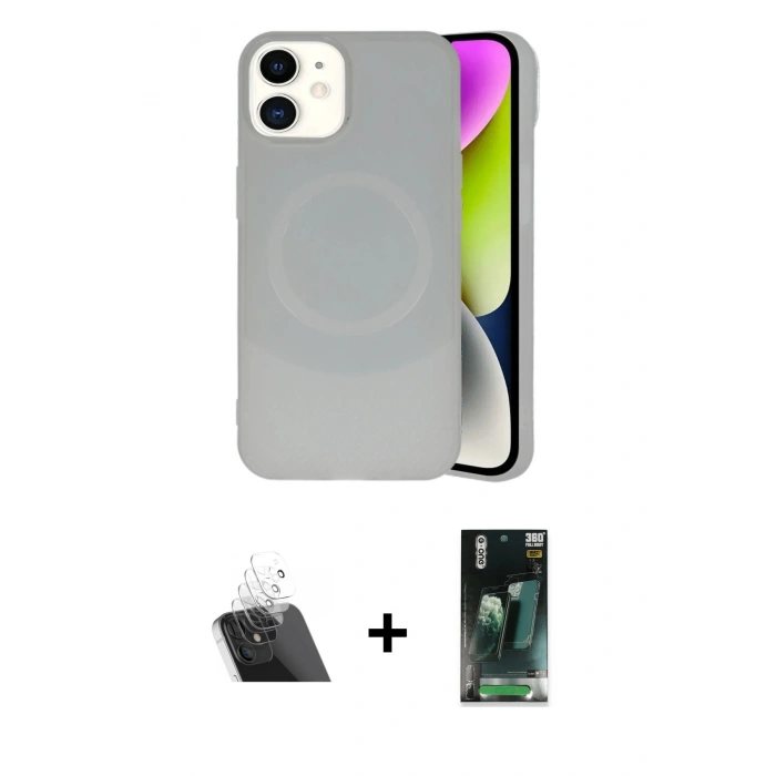 MARSİLYAN™- iPhone 11 Kılıf Ufuk Serisi - Siyah 360 Mat Full Body Arka Koruyucu + Kamera Lens Koruma Cam - SF