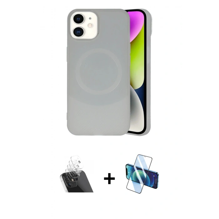 MARSİLYAN™- iPhone 11 Kılıf Ufuk Serisi - Siyah 3D Antistatik Cam Ekran Koruyucu + Kamera Lens Koruma Cam - SF