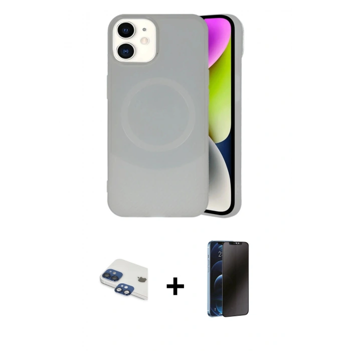 MARSİLYAN™- iPhone 11 Kılıf Ufuk Serisi - Siyah 3D Antistatik Hayalet Cam Ekran Koruyucu + Pers Alüminyum Kamera Lens - LT