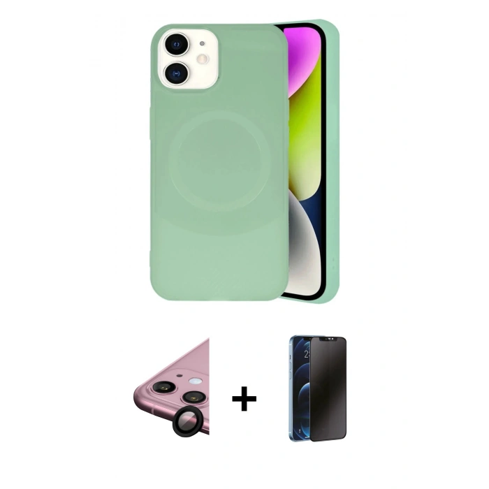 MARSİLYAN™- iPhone 11 Kılıf Ufuk Serisi - Siyah 3D Antistatik Hayalet Cam Ekran Koruyucu + Raze Metal Kamera Lens - SH