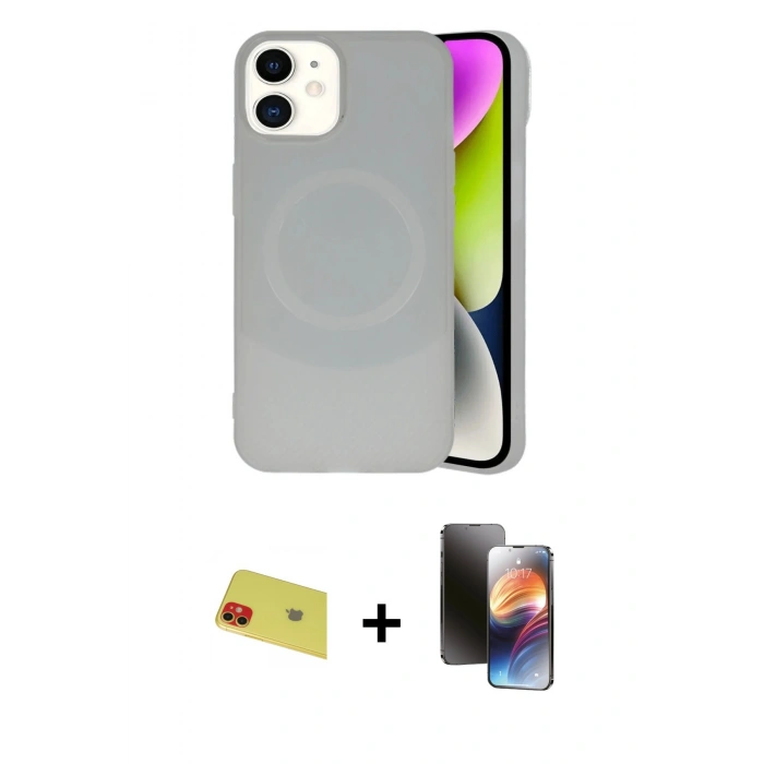 MARSİLYAN™- iPhone 11 Kılıf Ufuk Serisi - Siyah 3D Antistatik Mat Seramik Nano Ekran Koruyucu + Rainbow Kamera Lens Koruma Cam - KI
