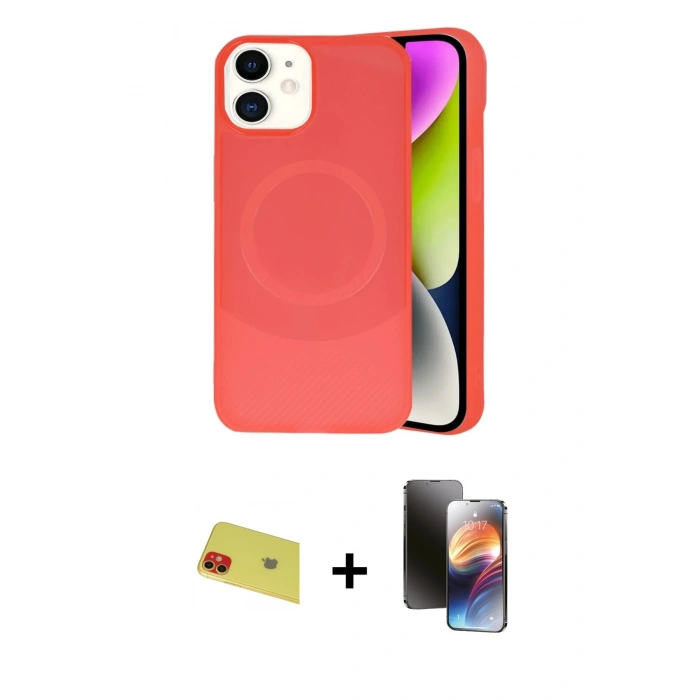 MARSİLYAN™- iPhone 11 Kılıf Ufuk Serisi - Siyah 3D Antistatik Mat Seramik Nano Ekran Koruyucu + Rainbow Kamera Lens Koruma Cam - KI