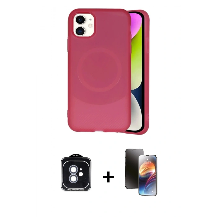 MARSİLYAN™- iPhone 11 Kılıf Ufuk Serisi - Siyah 3D Antistatik Mat Seramik Nano Ekran Koruyucu + PVD Metal Kamera Lens - MI