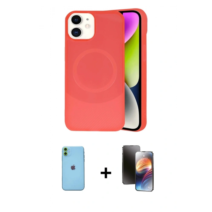 MARSİLYAN™- iPhone 11 Kılıf Ufuk Serisi - Siyah 3D Antistatik Mat Seramik Nano Ekran Koruyucu + Neon Fosforlu Kamera Lens - YL