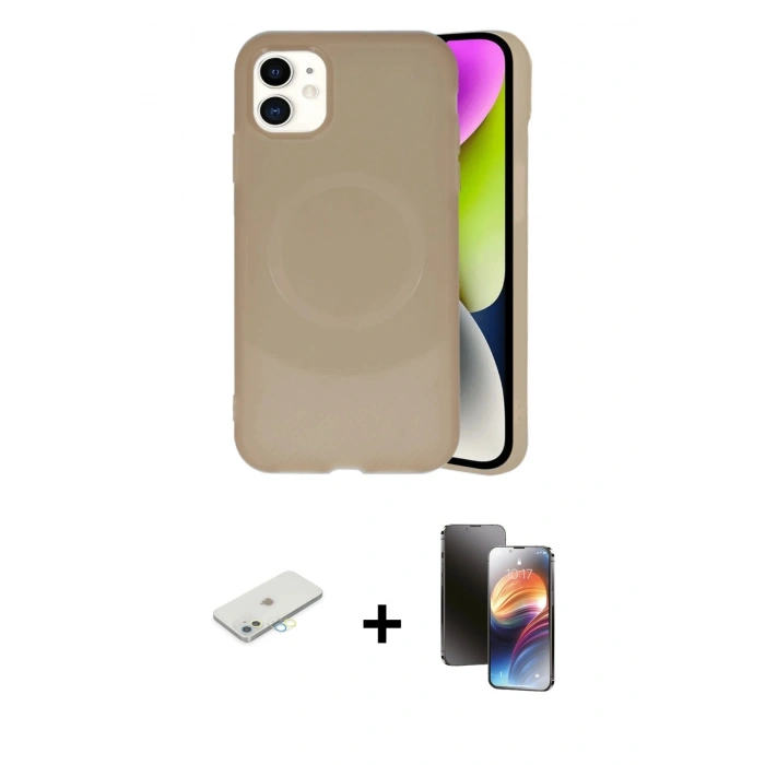 MARSİLYAN™- iPhone 11 Kılıf Ufuk Serisi - Siyah 3D Antistatik Mat Seramik Nano Ekran Koruyucu + Renkli Kamera Lens Koruma Cam - SI