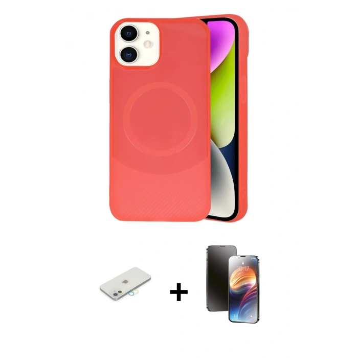 MARSİLYAN™- iPhone 11 Kılıf Ufuk Serisi - Siyah 3D Antistatik Mat Seramik Nano Ekran Koruyucu + Renkli Kamera Lens Koruma Cam - SI