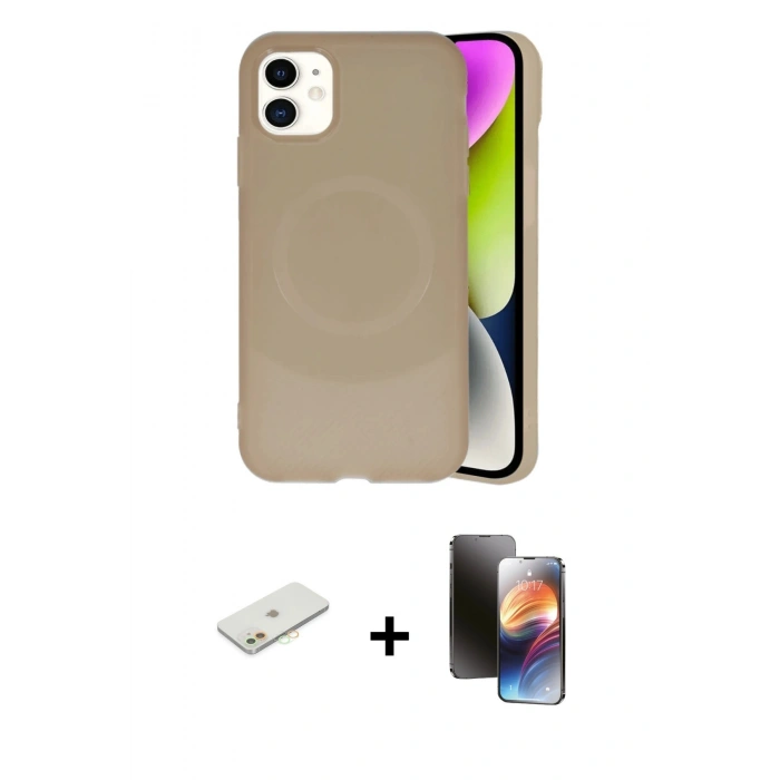 MARSİLYAN™- iPhone 11 Kılıf Ufuk Serisi - Siyah 3D Antistatik Mat Seramik Nano Ekran Koruyucu + Renkli Kamera Lens Koruma Cam - TU
