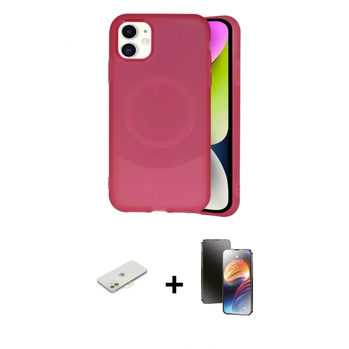 MARSİLYAN™- iPhone 11 Kılıf Ufuk Serisi - Siyah 3D Antistatik Mat Seramik Nano Ekran Koruyucu + Renkli Kamera Lens Koruma Cam - TU