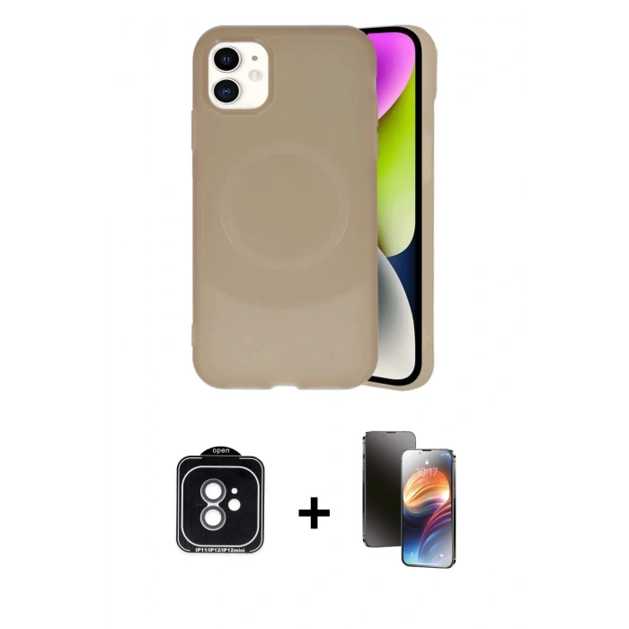 MARSİLYAN™- iPhone 11 Kılıf Ufuk Serisi - Siyah 3D Antistatik Mat Seramik Nano Ekran Koruyucu + PVD Metal Kamera Lens - YL