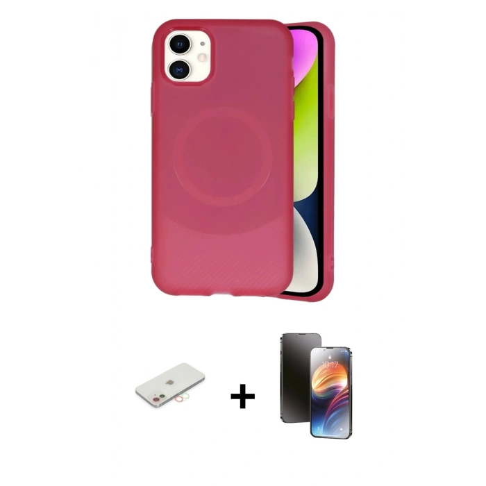 MARSİLYAN™- iPhone 11 Kılıf Ufuk Serisi - Siyah 3D Antistatik Mat Seramik Nano Ekran Koruyucu + Renkli Kamera Lens Koruma Cam - YL