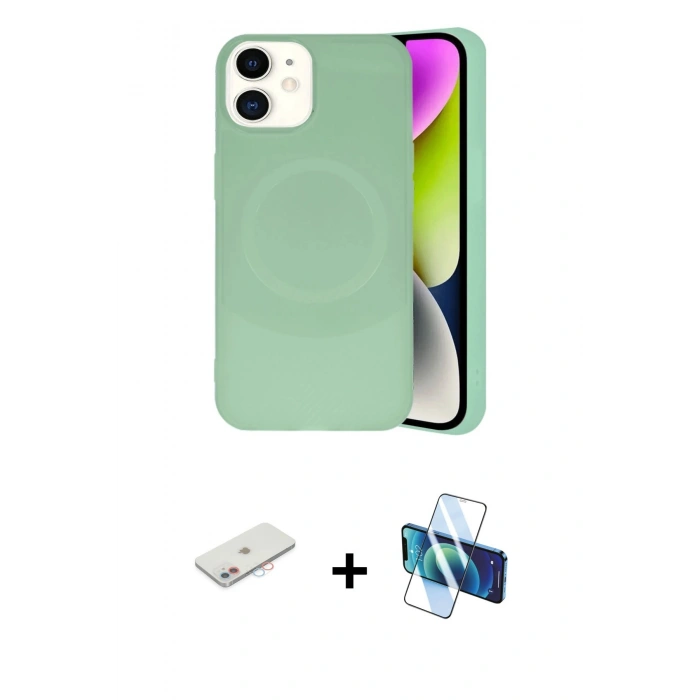 MARSİLYAN™- iPhone 11 Kılıf Ufuk Serisi - Siyah 3D Antistatik Seramik Nano Ekran Koruyucu + Renkli Kamera Lens Koruma Cam - PE