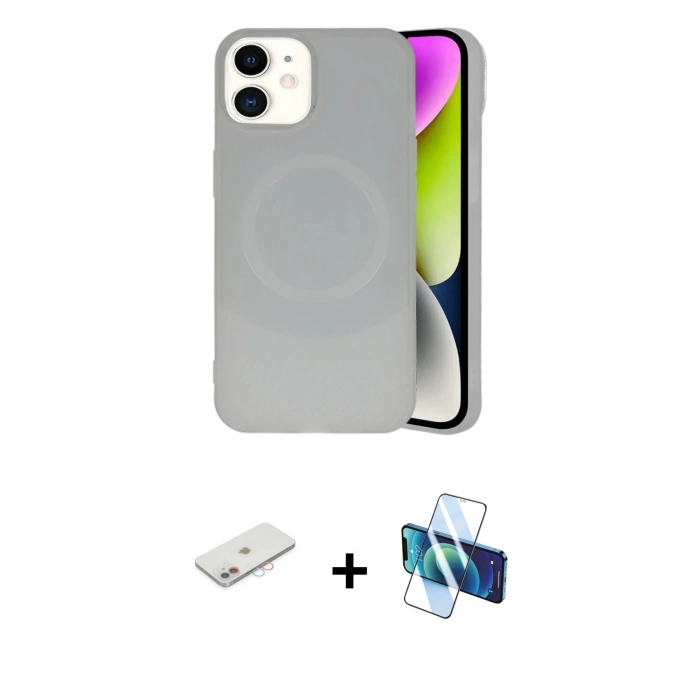 MARSİLYAN™- iPhone 11 Kılıf Ufuk Serisi - Siyah 3D Antistatik Seramik Nano Ekran Koruyucu + Renkli Kamera Lens Koruma Cam - PE
