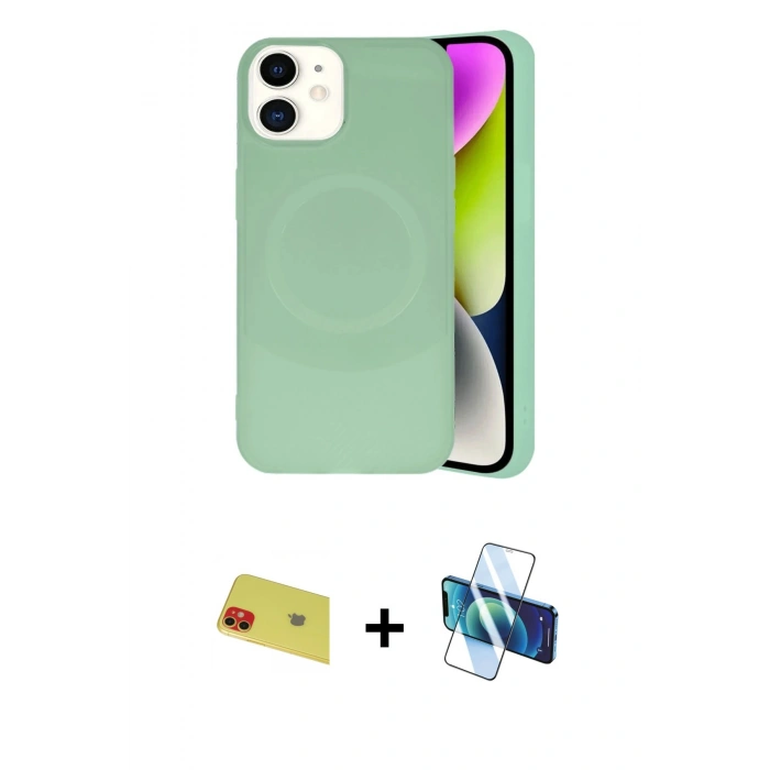 MARSİLYAN™- iPhone 11 Kılıf Ufuk Serisi - Siyah 3D Antistatik Seramik Nano Ekran Koruyucu + Rainbow Kamera Lens Koruma Cam - KI