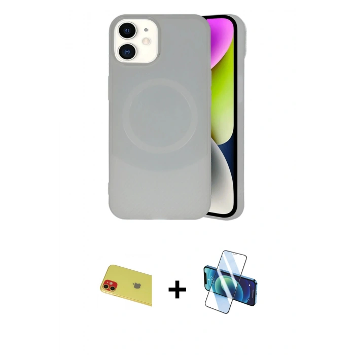MARSİLYAN™- iPhone 11 Kılıf Ufuk Serisi - Siyah 3D Antistatik Seramik Nano Ekran Koruyucu + Rainbow Kamera Lens Koruma Cam - KI