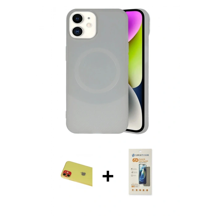 MARSİLYAN™- iPhone 11 Kılıf Ufuk Serisi - Siyah 6D Mat Seramik Hayalet Nano Ekran Koruyucu + Rainbow Kamera Lens Koruma Cam - KI