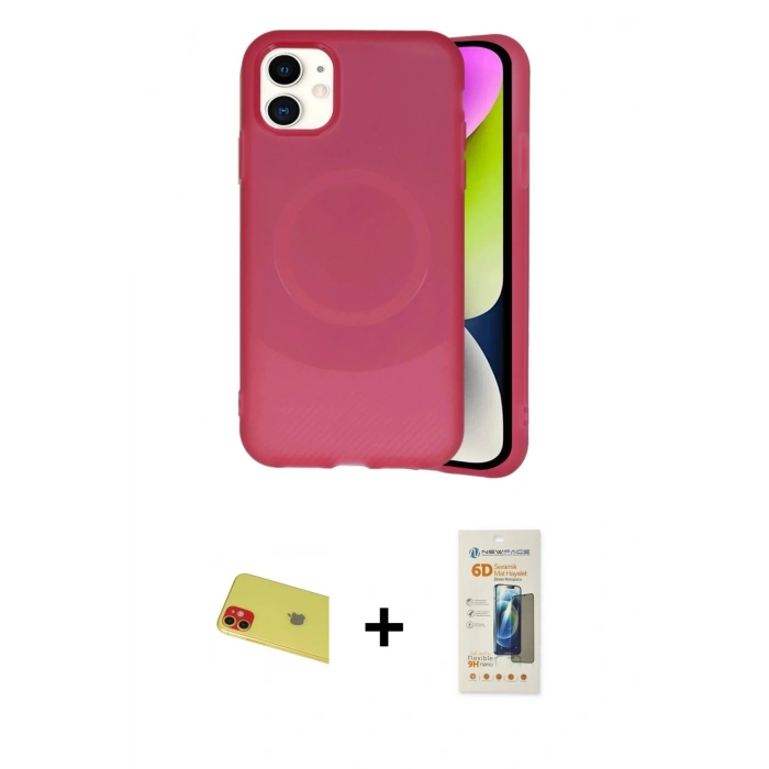 MARSİLYAN™- iPhone 11 Kılıf Ufuk Serisi - Siyah 6D Mat Seramik Hayalet Nano Ekran Koruyucu + Rainbow Kamera Lens Koruma Cam - KI