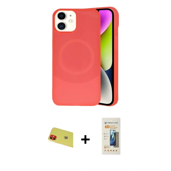 MARSİLYAN™- iPhone 11 Kılıf Ufuk Serisi - Siyah 6D Mat Seramik Hayalet Nano Ekran Koruyucu + Rainbow Kamera Lens Koruma Cam - KI