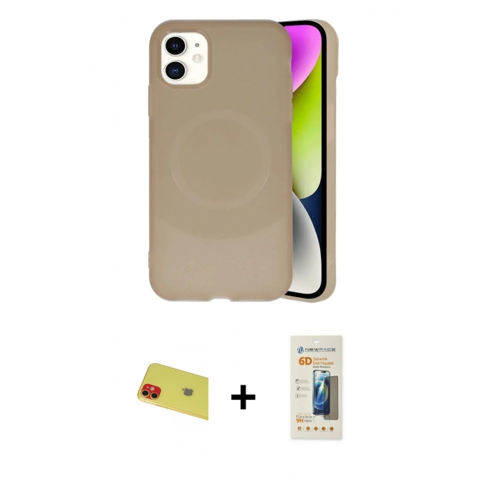 MARSİLYAN™- iPhone 11 Kılıf Ufuk Serisi - Siyah 6D Mat Seramik Hayalet Nano Ekran Koruyucu + Rainbow Kamera Lens Koruma Cam - KI