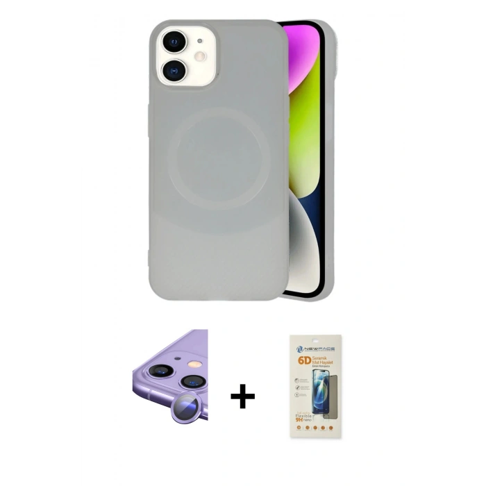 MARSİLYAN™- iPhone 11 Kılıf Ufuk Serisi - Siyah 6D Mat Seramik Hayalet Nano Ekran Koruyucu + Raze Metal Kamera Lens - MR