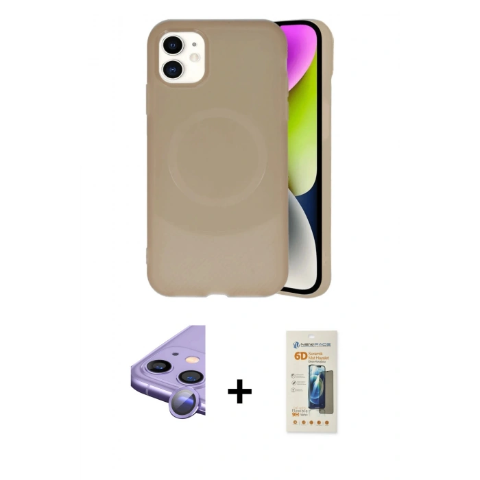 MARSİLYAN™- iPhone 11 Kılıf Ufuk Serisi - Siyah 6D Mat Seramik Hayalet Nano Ekran Koruyucu + Raze Metal Kamera Lens - MR