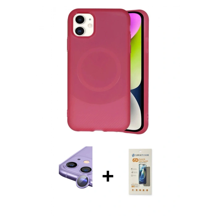 MARSİLYAN™- iPhone 11 Kılıf Ufuk Serisi - Siyah 6D Mat Seramik Hayalet Nano Ekran Koruyucu + Raze Metal Kamera Lens - MR