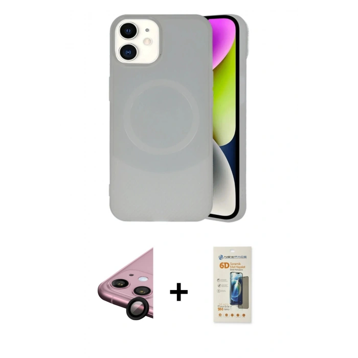 MARSİLYAN™- iPhone 11 Kılıf Ufuk Serisi - Siyah 6D Mat Seramik Hayalet Nano Ekran Koruyucu + Raze Metal Kamera Lens - SH