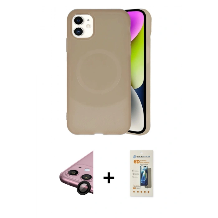 MARSİLYAN™- iPhone 11 Kılıf Ufuk Serisi - Siyah 6D Mat Seramik Hayalet Nano Ekran Koruyucu + Raze Metal Kamera Lens - SH