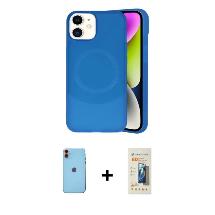 MARSİLYAN™- iPhone 11 Kılıf Ufuk Serisi - Siyah 6D Mat Seramik Hayalet Nano Ekran Koruyucu + Neon Fosforlu Kamera Lens - TU