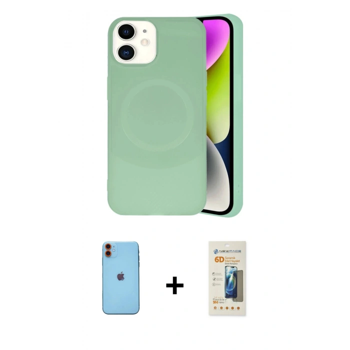 MARSİLYAN™- iPhone 11 Kılıf Ufuk Serisi - Siyah 6D Mat Seramik Hayalet Nano Ekran Koruyucu + Neon Fosforlu Kamera Lens - TU