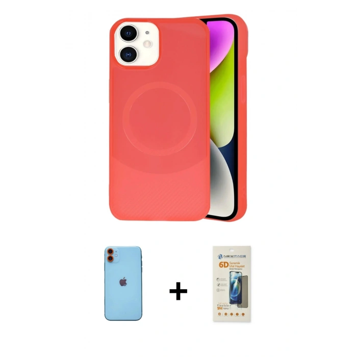 MARSİLYAN™- iPhone 11 Kılıf Ufuk Serisi - Siyah 6D Mat Seramik Hayalet Nano Ekran Koruyucu + Neon Fosforlu Kamera Lens - TU