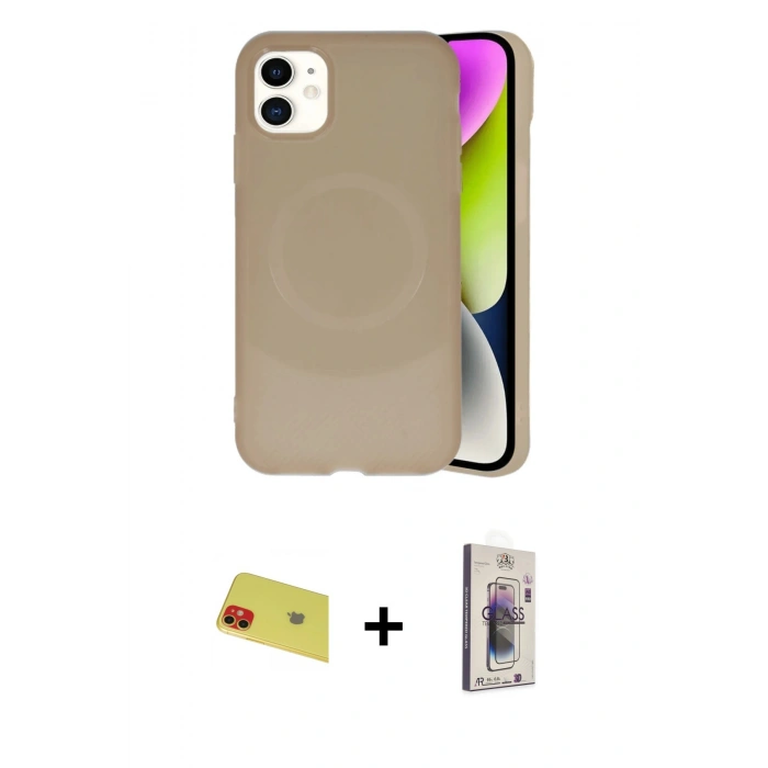 MARSİLYAN™- iPhone 11 Kılıf Ufuk Serisi - Siyah Bilvis 3D Cam Ekran Koruyucu + Rainbow Kamera Lens Koruma Cam - KI