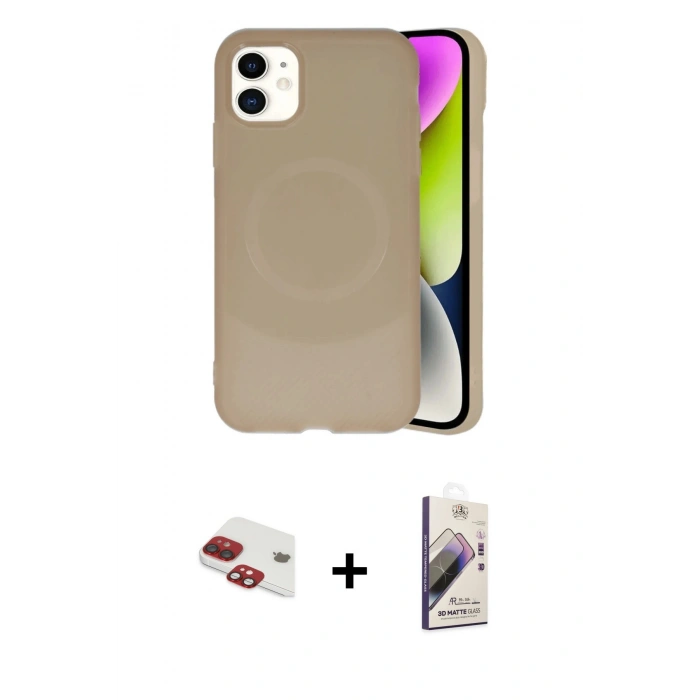 MARSİLYAN™- iPhone 11 Kılıf Ufuk Serisi - Siyah Bilvis 3D Mat Cam Ekran Koruyucu + Pers Alüminyum Kamera Lens - KI