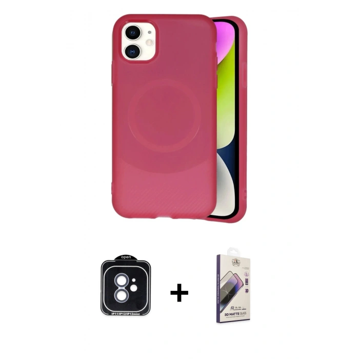 MARSİLYAN™- iPhone 11 Kılıf Ufuk Serisi - Siyah Bilvis 3D Mat Cam Ekran Koruyucu + PVD Metal Kamera Lens - MI