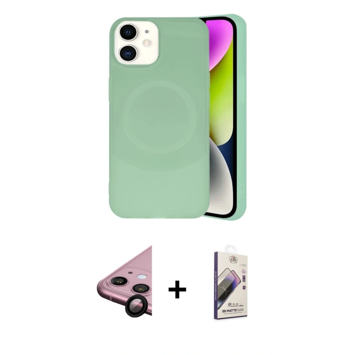 MARSİLYAN™- iPhone 11 Kılıf Ufuk Serisi - Siyah Bilvis 3D Mat Cam Ekran Koruyucu + Raze Metal Kamera Lens - SH