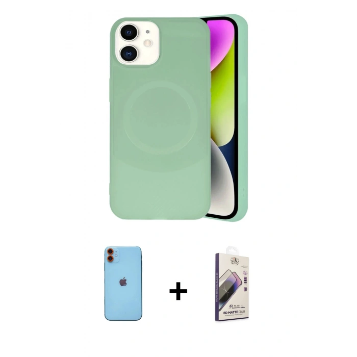 MARSİLYAN™- iPhone 11 Kılıf Ufuk Serisi - Siyah Bilvis 3D Mat Cam Ekran Koruyucu + Neon Fosforlu Kamera Lens - TU