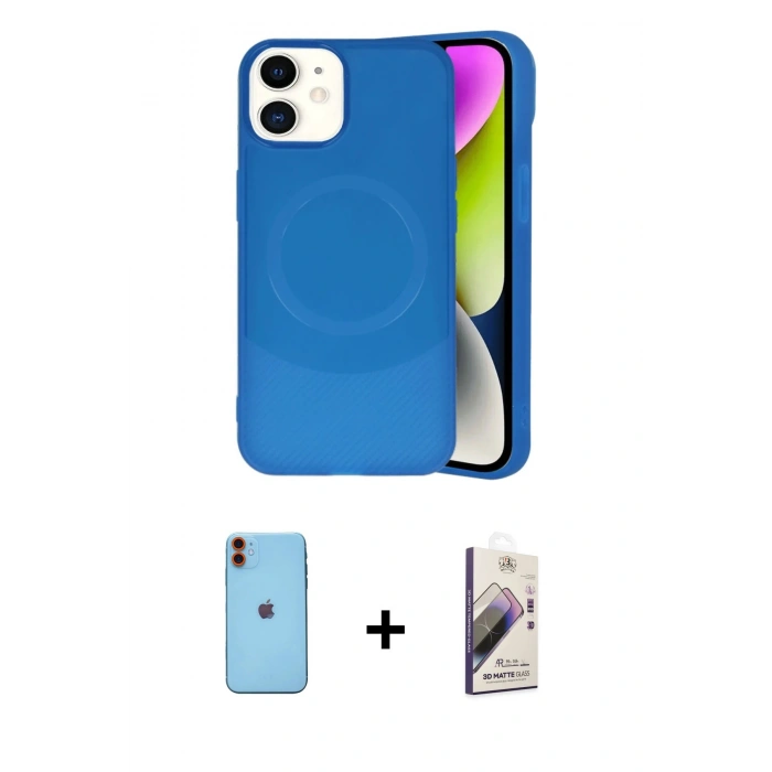 MARSİLYAN™- iPhone 11 Kılıf Ufuk Serisi - Siyah Bilvis 3D Mat Cam Ekran Koruyucu + Neon Fosforlu Kamera Lens - TU