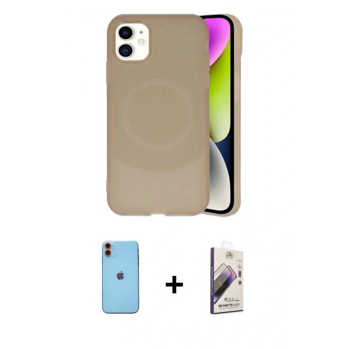 MARSİLYAN™- iPhone 11 Kılıf Ufuk Serisi - Siyah Bilvis 3D Mat Cam Ekran Koruyucu + Neon Fosforlu Kamera Lens - TU