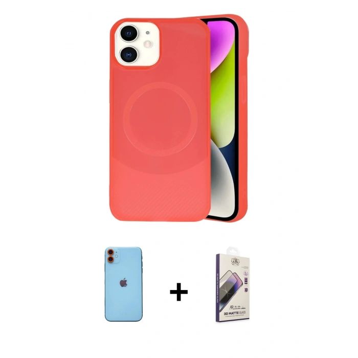 MARSİLYAN™- iPhone 11 Kılıf Ufuk Serisi - Siyah Bilvis 3D Mat Cam Ekran Koruyucu + Neon Fosforlu Kamera Lens - TU