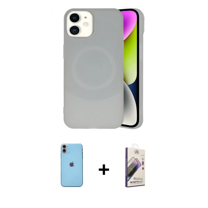 MARSİLYAN™- iPhone 11 Kılıf Ufuk Serisi - Siyah Bilvis 3D Mat Cam Ekran Koruyucu + Neon Fosforlu Kamera Lens - TU