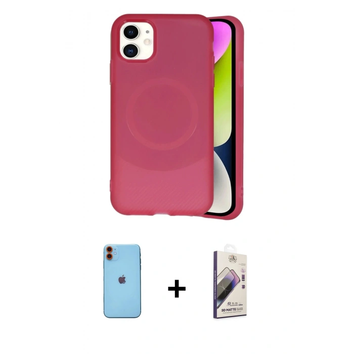 MARSİLYAN™- iPhone 11 Kılıf Ufuk Serisi - Siyah Bilvis 3D Mat Cam Ekran Koruyucu + Neon Fosforlu Kamera Lens - TU