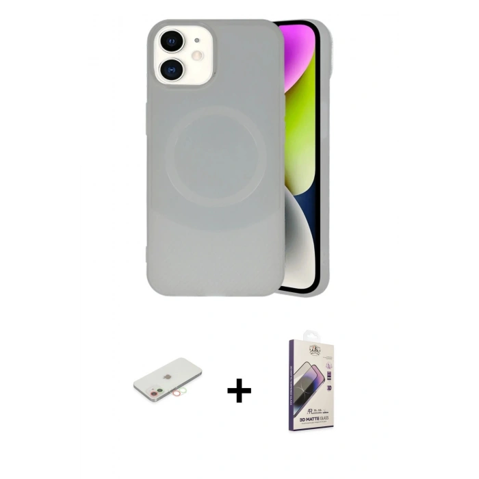 MARSİLYAN™- iPhone 11 Kılıf Ufuk Serisi - Siyah Bilvis 3D Mat Cam Ekran Koruyucu + Renkli Kamera Lens Koruma Cam - YL