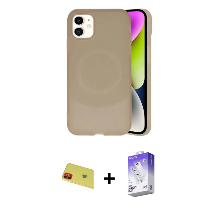 MARSİLYAN™- iPhone 11 Kılıf Ufuk Serisi - Siyah Bilvis 5in1 3D Magic Cam Ekran Koruyucu + Rainbow Kamera Lens Koruma Cam - KI